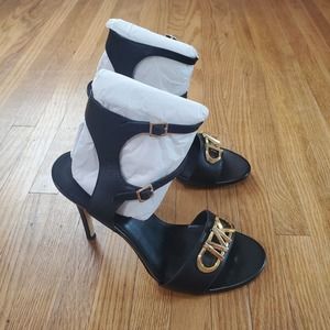 Michael Kors Parker Heeled Sandals Sz 8 Black Leather High Heel Sandal NWOB